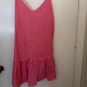 Pink ruffle linen dress